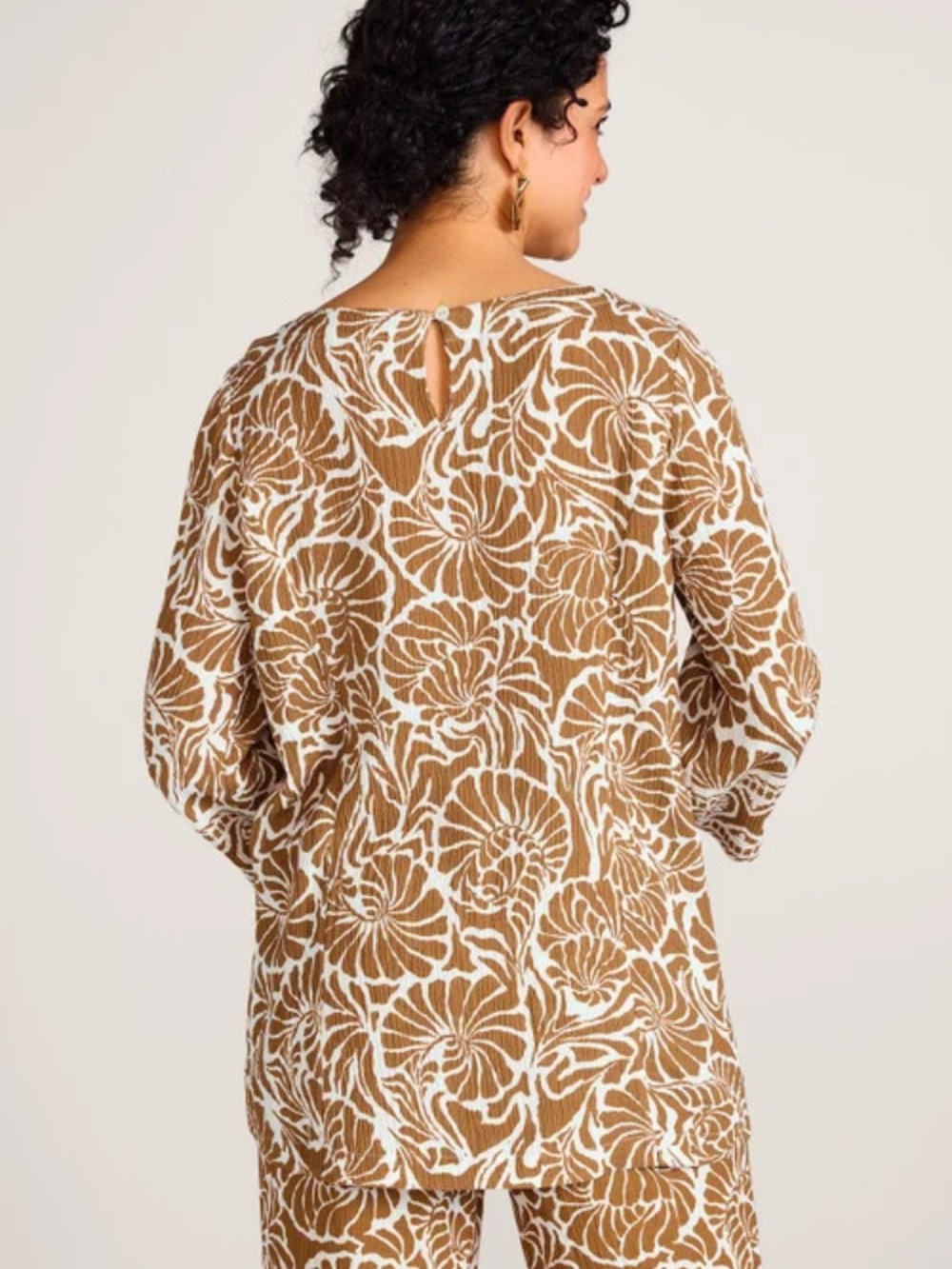 SOFT SURROUNDINGS OCEO GAUZE CRINKLE TUNIC ~NAUTICAL SHELLS NEUTRAL PRINT SZ PM - Picture 2 of 9